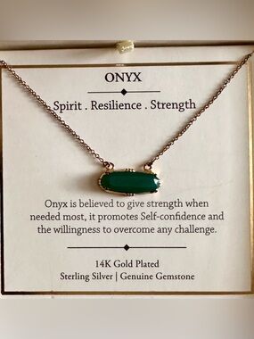 14K Gold-Plated Necklace with Emerald Green Oval Onyx Gemstone